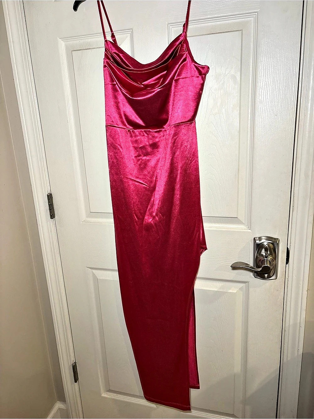 Anrabess Satin Cowl Neck Maxi Dress in Pink Size Medium NWT